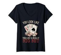Mujer Poker Player Card Casino Vintage Jugador de Cartas Divertida Camiseta Cuello V