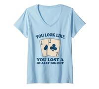 Mujer Poker Player Card Casino Vintage Jugador de Cartas Divertida Camiseta Cuello V