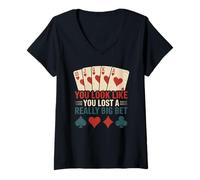 Mujer Poker Player Card Casino Vintage Jugador de Cartas Divertida Camiseta Cuello V
