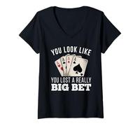 Mujer Poker Player Card Casino Vintage Jugador de Cartas Divertida Camiseta Cuello V