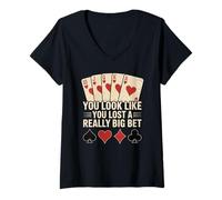Mujer Poker Player Card Casino Vintage Jugador de Cartas Divertida Camiseta Cuello V