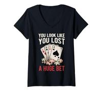 Mujer Poker Player Card Casino Vintage Jugador de Cartas Divertida Camiseta Cuello V
