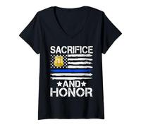 Mujer Policía de sacrificio y honor Camiseta Cuello V