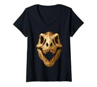 Mujer Polígono geométrico de Calavera de Dinosaurio bajo polivinílico T-Rex Camiseta Cuello V