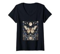 Mujer Polilla celestial bajo la armonía a la luz de la luna Camiseta Cuello V