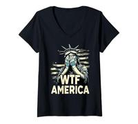 Mujer Política y Democracia Anti-Trump WTF America? Camiseta Cuello V