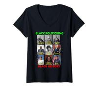 Mujer Politicking Negro Camiseta Cuello V