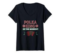Mujer Polka King of The Midwest: Divertida sensación navideña Camiseta Cuello V