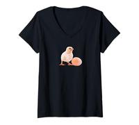 Mujer Pollito de Pollo con Huevo marrón Camiseta Cuello V
