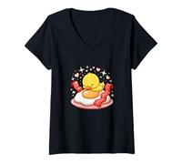Mujer Pollito Kawaii sobre Huevo Frito Y Tocino Tierno Camiseta Cuello V