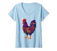 Mujer Pollo Colorido Floral, Amante del Pollo Agricultor de Animales Mujeres Camiseta Cuello V