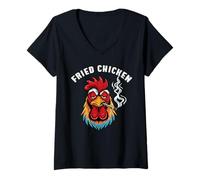 Mujer Pollo Frito Fumar Weed Stoner Cannabis Marihuana 420 Días Camiseta Cuello V