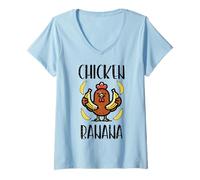Mujer Pollo Plátano Lindo Canción Danza Fruta Niños Jóvenes Hombres Camiseta Cuello V