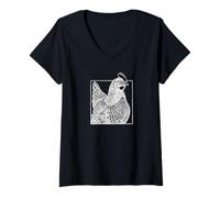 Mujer Pollo Rojo de Rhode Island - Arte de Granja Vintage Camiseta Cuello V