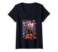 Mujer Pollo T Rex Space Burrito Taco Pizza Camiseta Cuello V