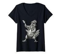 Mujer Pollo Tocando La Guitarra Rock & Roll Pollos Música Rockera Camiseta Cuello V