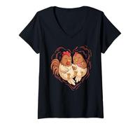 Mujer Pollo Tomados De La Mano Parejas Amor Corazón Arte Diseño Camiseta Cuello V