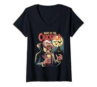 Mujer Pollo Vampiro Polluelo Gallina Halloween Camiseta Cuello V