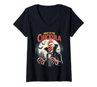 Mujer Pollo Vampiro Polluelo Gallina Halloween Camiseta Cuello V