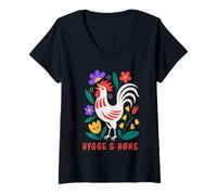 Mujer Pollos de Patio Trasero Hygge Arte Popular Gallo Camiseta Cuello V