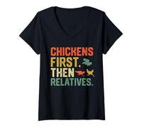 Mujer Pollos graciosos primero y luego parientes Camiseta Cuello V