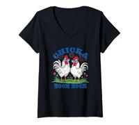Mujer Pollos patrióticos festivos de Chicka Boom Boom Camiseta Cuello V