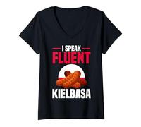 Mujer Polonia Hablo Fluido Kielbasa Bold Laugh Line Camiseta Cuello V