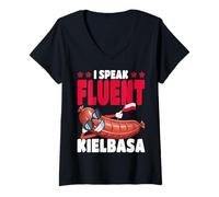 Mujer Polonia I Speak Fluent Kielbasa Bandera polaca Camiseta Cuello V