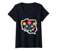 Mujer Polonia Orgullo Polaco Folk Polska Wycinkanki Arte Mapa de Polonia Camiseta Cuello V