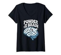 Mujer Polvo En El Cerebro Retro Esquiador Ilustración Esquí Cita Camiseta Cuello V