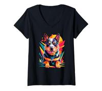 Mujer Polygonal Abstract Art Australian Cattle Dog Camiseta Cuello V
