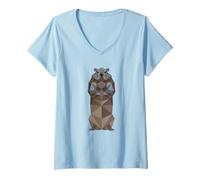 Mujer Polygonal Groundhog Illustration Polygon Woodchuck Marmot Camiseta Cuello V