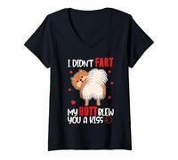Mujer Pomeranian I Didn’t Fart My Butt Blew You A Kiss Funny Dog Camiseta Cuello V