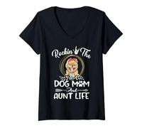 Mujer Pomeranian Rocking The Dog Mom and Aunt Life Mothers Day Camiseta Cuello V