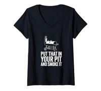 Mujer Pon eso en tu hoyo y ahuma carne ahumador de carne Pitmaster Camiseta Cuello V