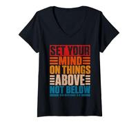 Mujer Pon tu Mente en Las Cosas por Encima de Colosenses 3:2 Vintage Camiseta Cuello V