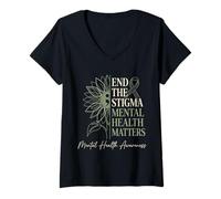 Mujer Poner Fin al estigma La Salud Mental Importa Conciencia Enfermedad Cerebral Camiseta Cuello V