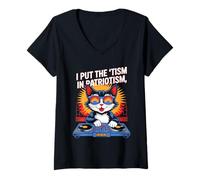 Mujer Pongo el Tism In Patriotismo DJ Cat Camiseta Cuello V