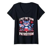 Mujer Pongo el Tism In Patriotismo DJ Cat Camiseta Cuello V