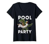 Mujer Pool Party Dinosaurio con Unicornio Flotante Camiseta Cuello V