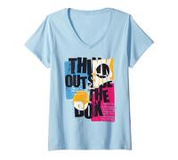 Mujer Pop Art Think Outside The Box Retro 60 Vintage Gráfico Cómic Camiseta Cuello V