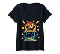 Mujer Pop Art Water Tower Colorful Village Design Camiseta Cuello V