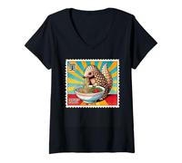 Mujer Pop arte japonés sello postal fideos pangolín ramen Camiseta Cuello V
