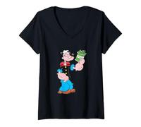 Mujer Popeye The Sailor Man Spinach - Arte Retro de Dibujos Animados de 1929 Camiseta Cuello V