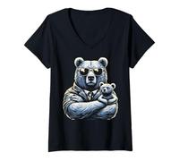 Mujer Poppa Bear Funny Bears Animal Lover Papá Padre Camiseta Cuello V