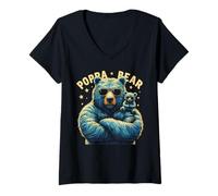 Mujer Poppa Bear Funny Bears Animal Lover Papá Padre Camiseta Cuello V