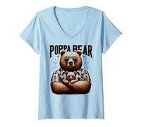 Mujer Poppa Bear Funny Bears Animal Lover Papá Padre Camiseta Cuello V