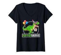Mujer Poppopsaurus T-Rex Dinosaur Grandpa Saurus Family Matching Camiseta Cuello V