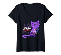 Mujer Poppy Playtime Sleepy CatNap Huggy Wuggy Peluche Texto Japonés Camiseta Cuello V