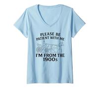 Mujer por Favor, sé Paciente Conmigo Im de la década de 1900 Gracioso 30s 40s 50 Camiseta Cuello V